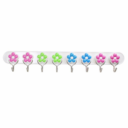 Self Adhesive Plastic Flower 8 Hook Rack 43 cm 4789 (Parcel Rate)