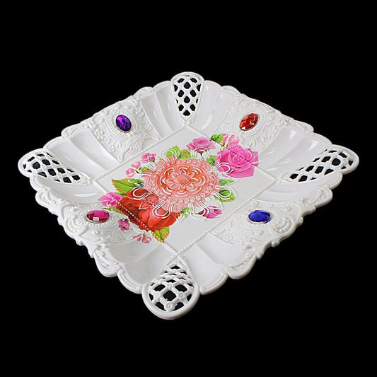 Plastic Jewelled Serving Tray Printed Design 22 cm Assorted Designs 3220 (Parcel Rate)