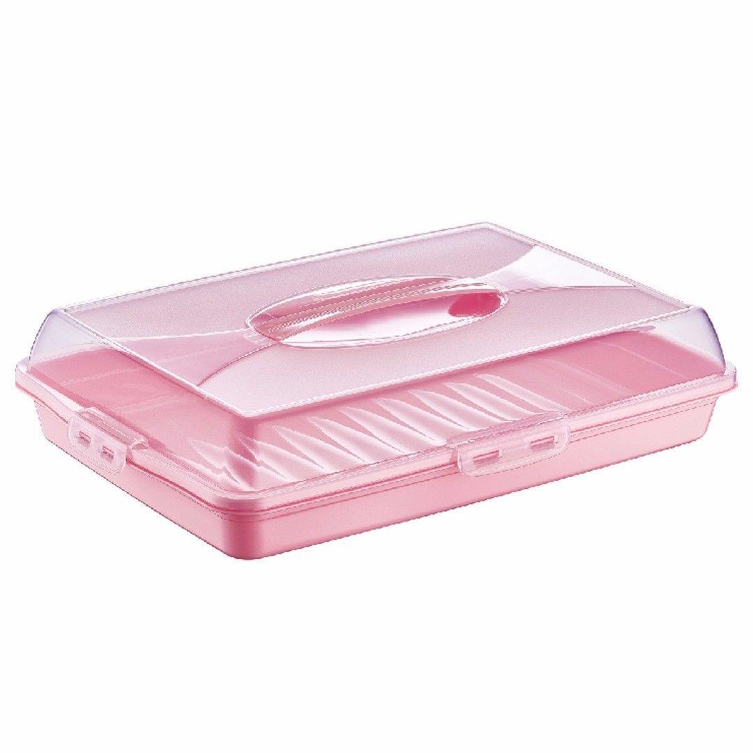 Plastic Cake Pastry Party Brownie Tray Storage Carry Box with Cover 45 x 30 x 10 cm Assorted Colours D30307 (Parcel Rate)