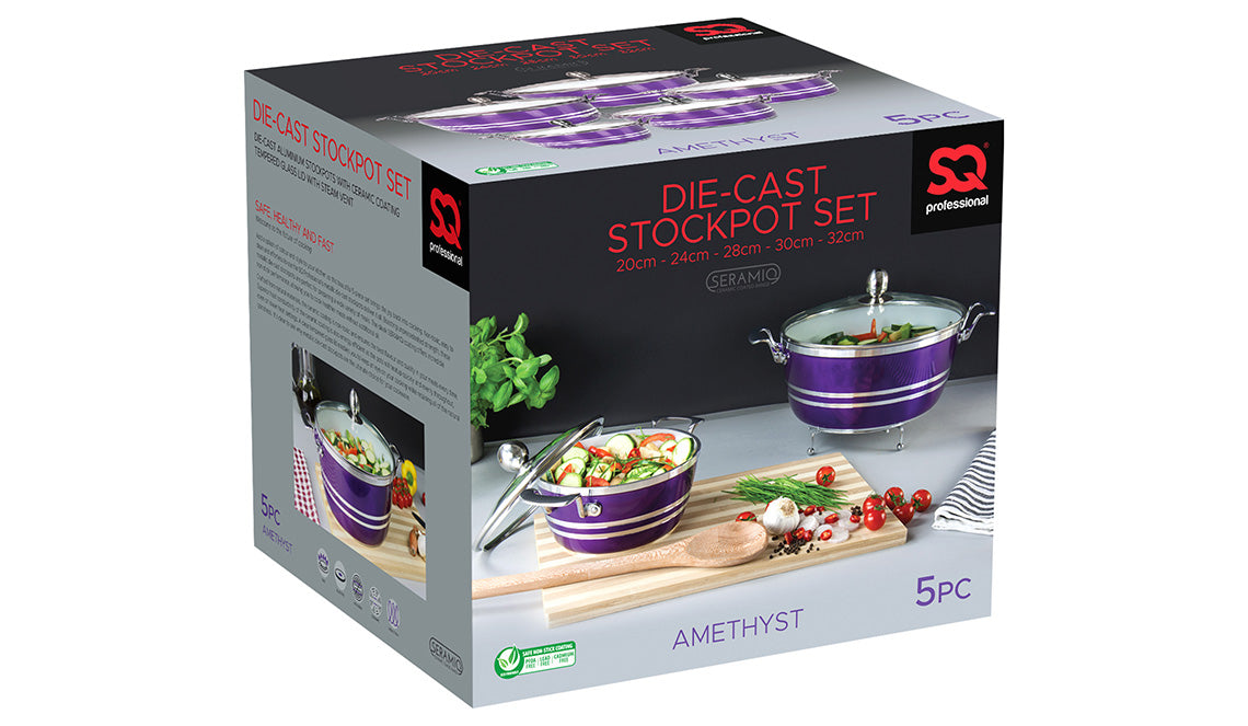 SQ Professional Metallic Die Cast Stockpot Set of 5 Ruby 4202 (Big Parcel Rate)