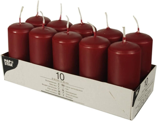 Pillar Candles 40 x 90mm Pack of 10 Burgundy 17914 (Parcel Rate)