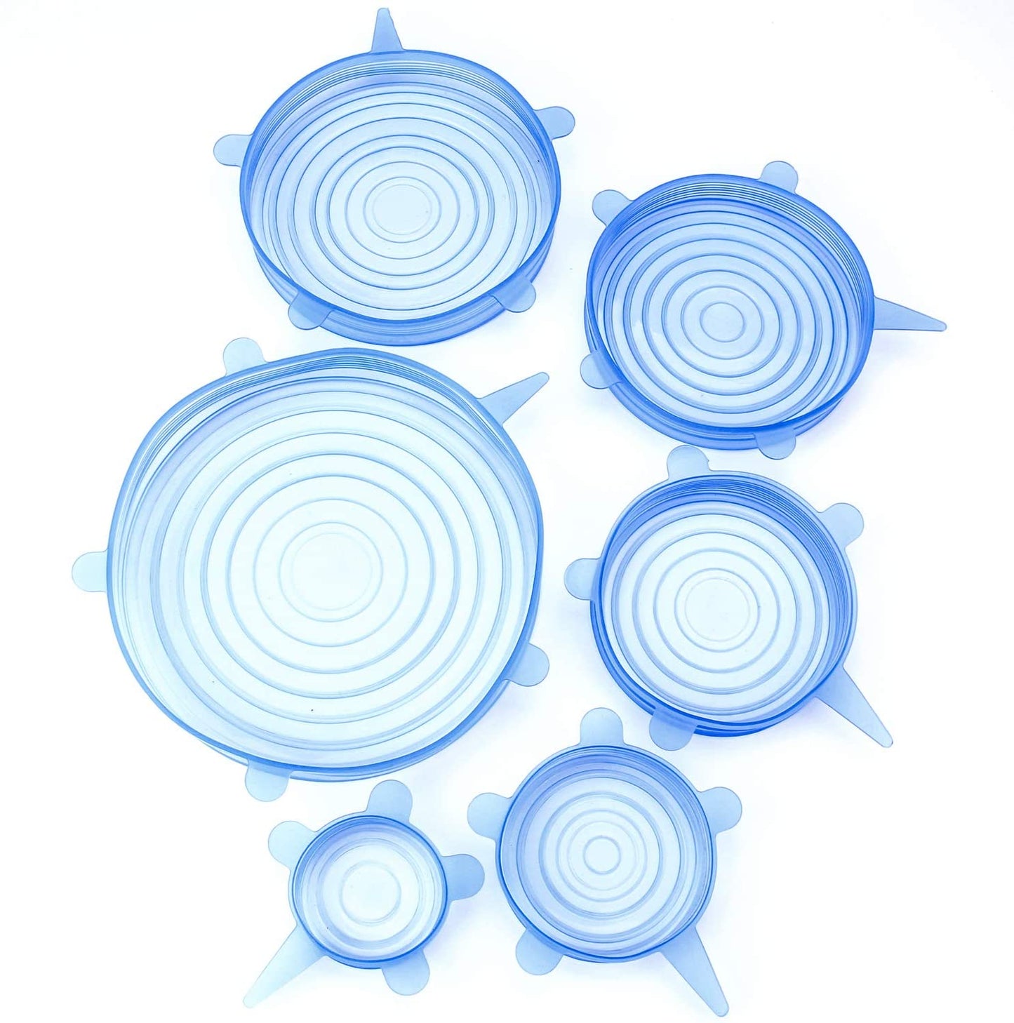 Microwave Safe Silicone Stretch Lids Flexible Bowl Covers 6-Piece Transparent Blue 5536 (Parcel Rate)