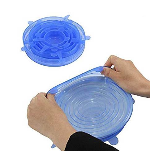 Microwave Safe Silicone Stretch Lids Flexible Bowl Covers 6-Piece Transparent Blue 5536 (Parcel Rate)