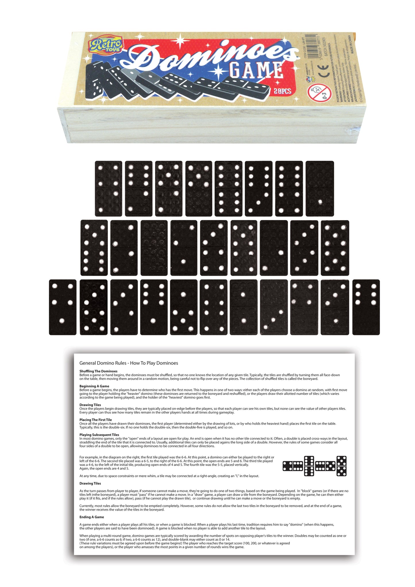 28 Piece Dominoes Set Family Fun And Games Dominoes In Wooden Box L38077 (Parcel Rate)