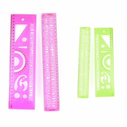 Plastic Ruler and Alphabet Stencil Set Pack of 2 Assorted Colours 3005 (Large Letter Rate)