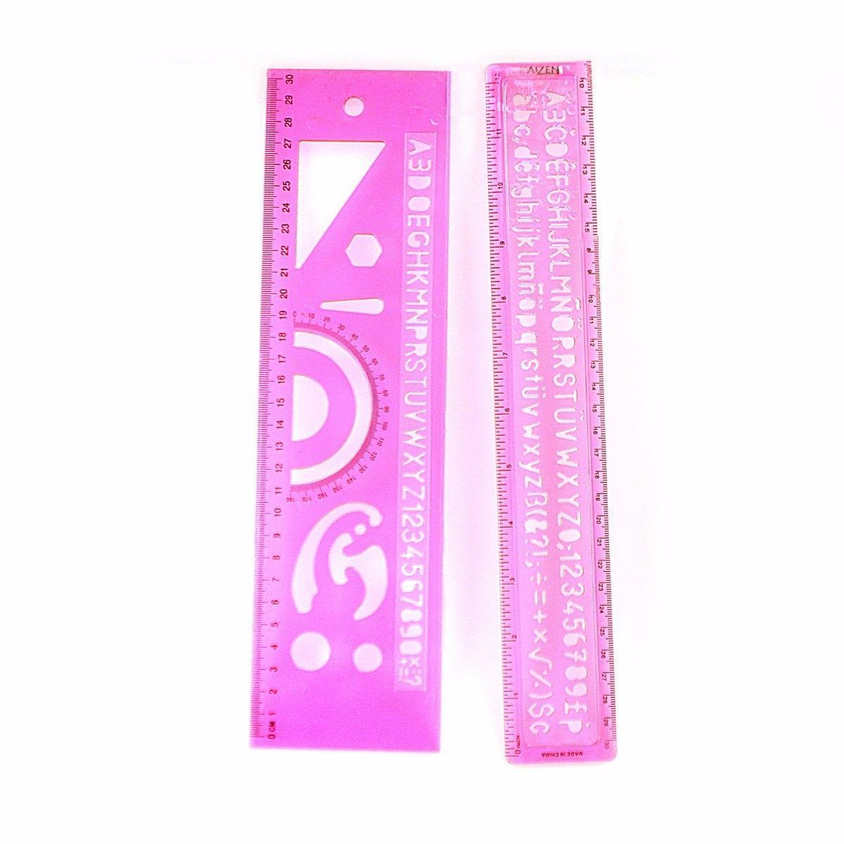 Plastic Ruler and Alphabet Stencil Set Pack of 2 Assorted Colours 3005 (Large Letter Rate)