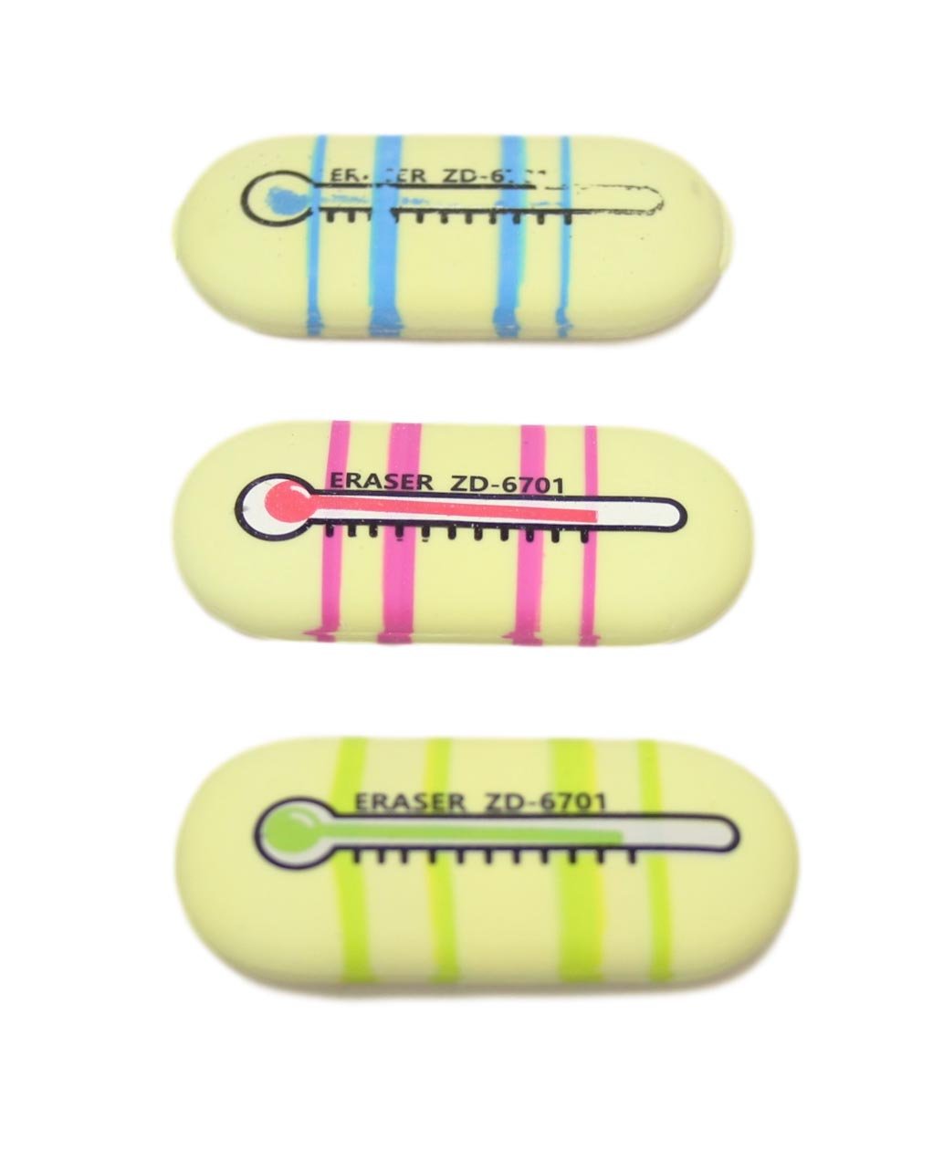 Stationary School Eraser Rubber Thermometer Themed 5 x 0.5 cm Pack of 3 Assorted Colours 5871 (Large Letter Rate)