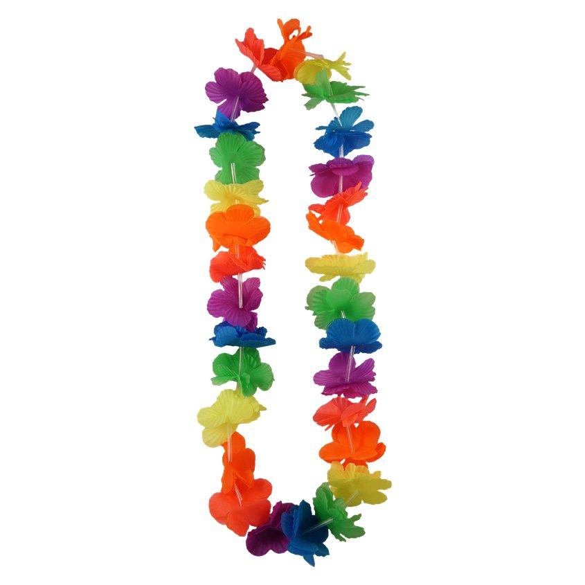 Plastic Neon Rainbow Hawaiian Flowers Hula Lei Garland 100 cm 5897 (Parcel Rate)