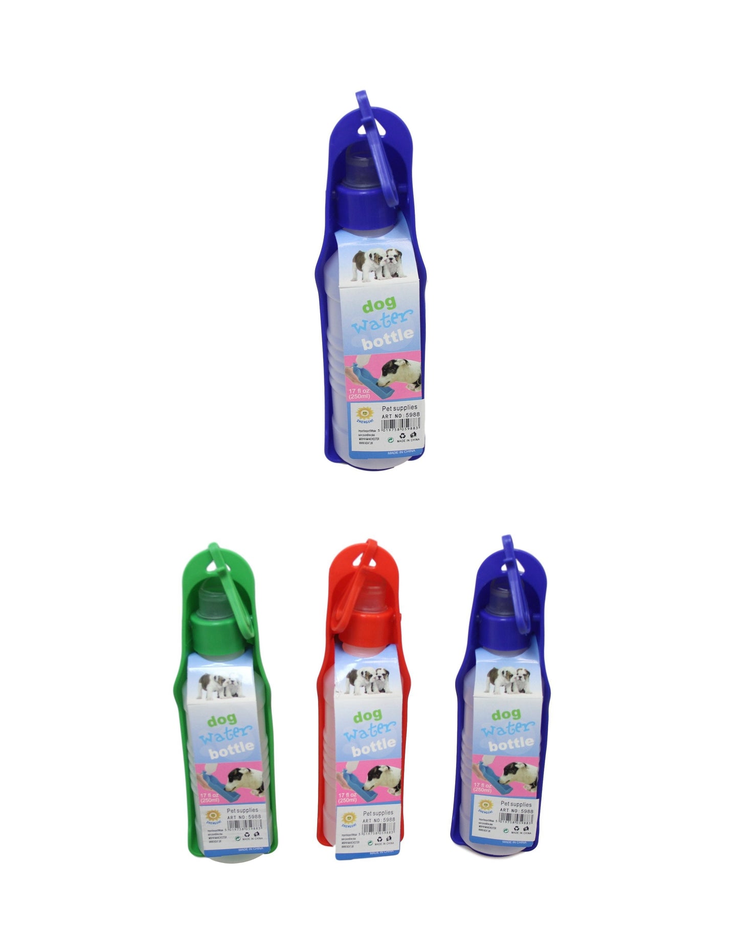 Pet Dog Plastic Travel Water Bottle 250ml Assorted Colours 5988 (Parcel Rate)