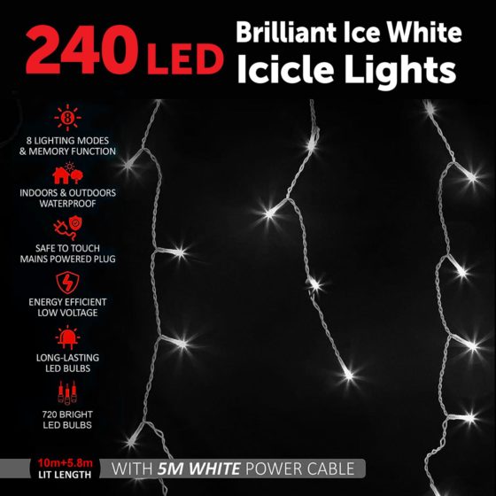 240LED Brilliant Ice White Icicle Lights 6048 (Parcel Rate)