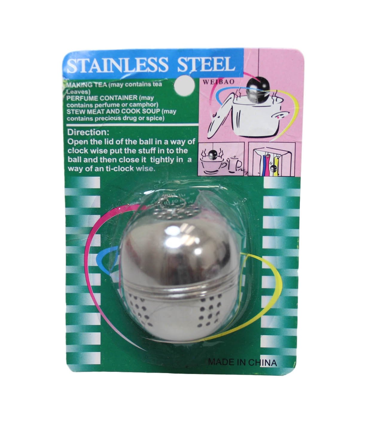 Stainless Steel Tea Bag Green Tea/ Herb Spice Infuser Holder Steel Ball With Chain 6124 (Parcel Rate)