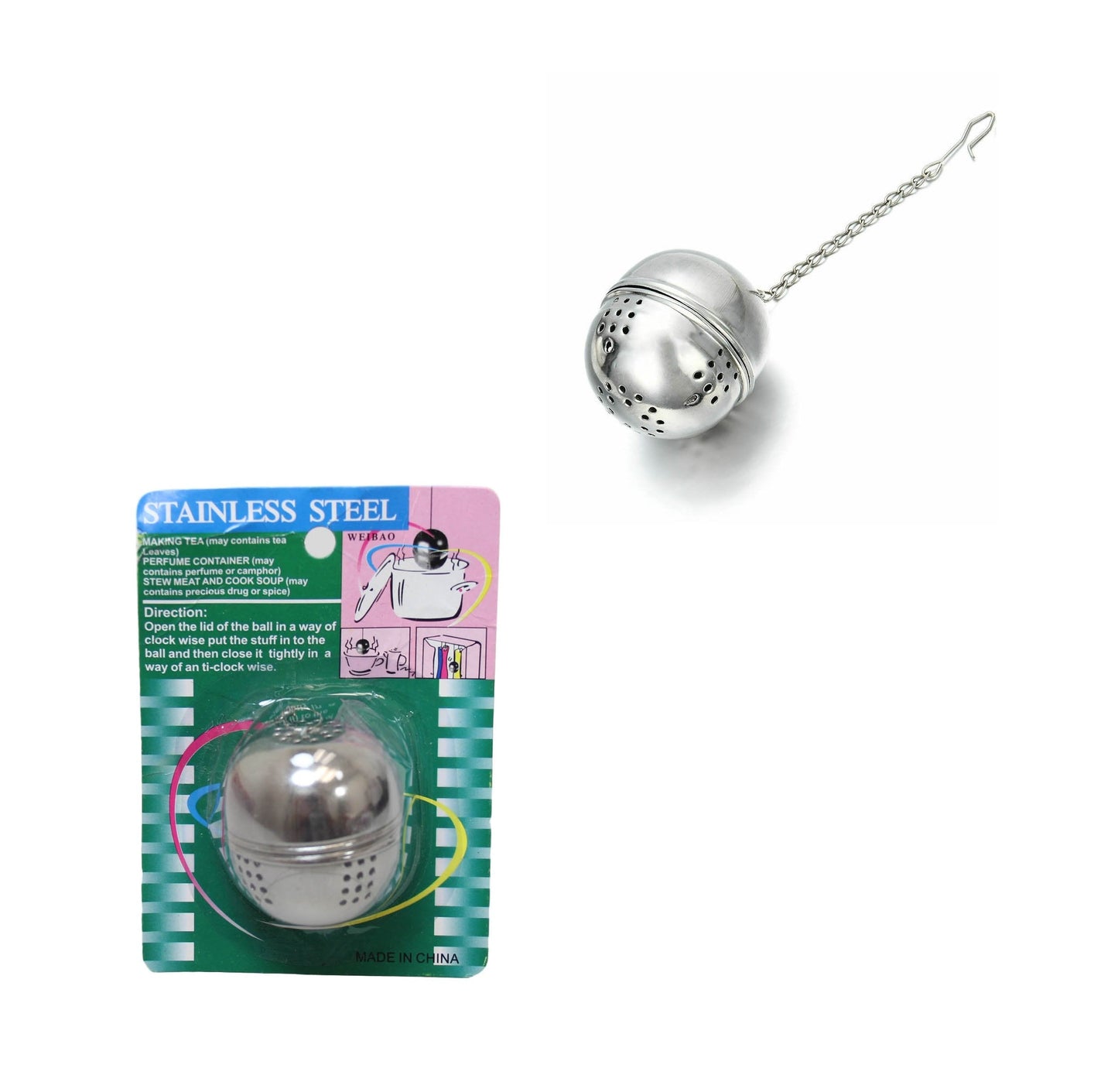 Stainless Steel Tea Bag Green Tea/ Herb Spice Infuser Holder Steel Ball With Chain 6124 (Parcel Rate)