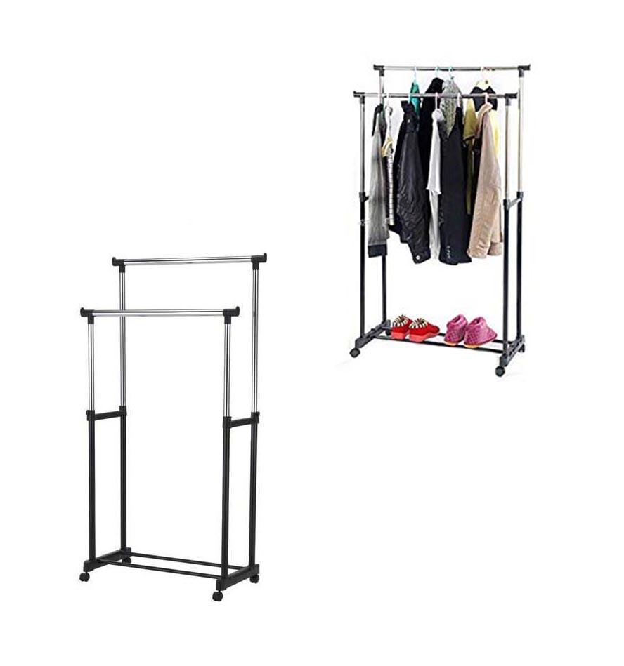 Double Garment Holder Stainless Steel Clothes Pole Rack Adjustable 25 kg 6214 (Parcel Rate)