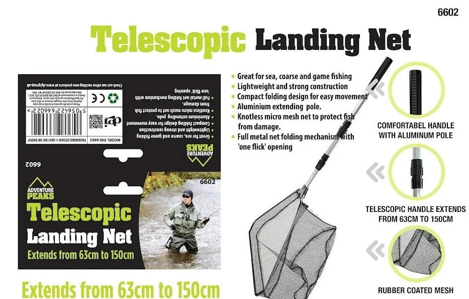 Telescopic Fishing Landing Net Extends From 63cm To 150cm 66021 (Parcel Rate)