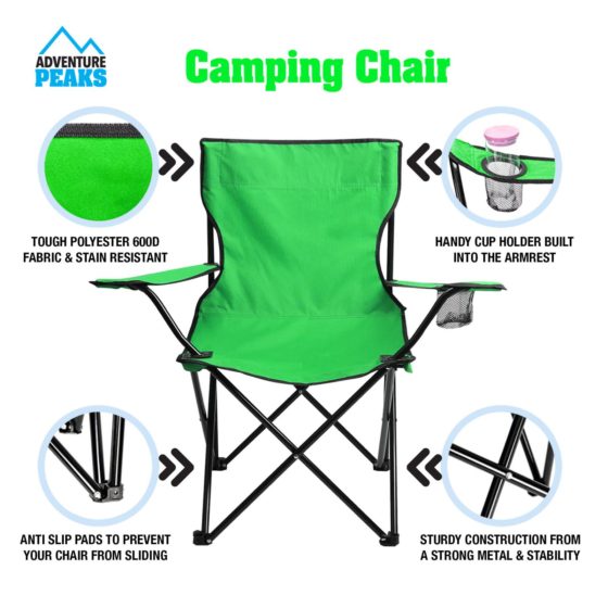 Foldable Camping Chair 50 x 50 x 80 cm Green 6620 (Big Parcel Rate)