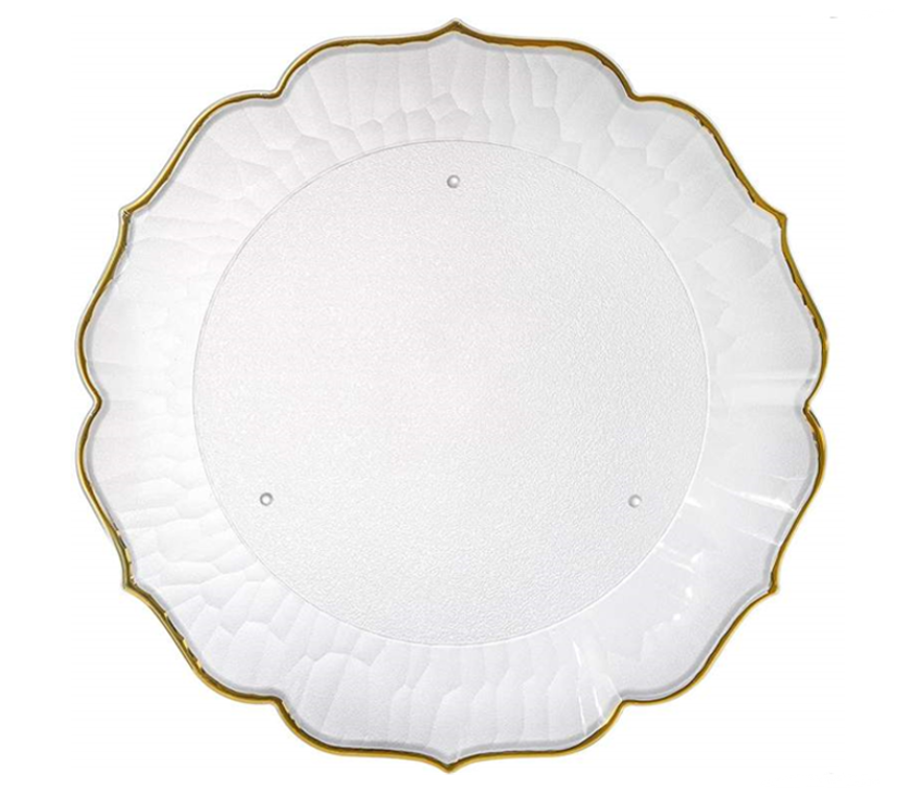 Frosted Plastic Serving Tray Flower Shape with Gold Rim 32 cm 6825 (Parcel Rate)