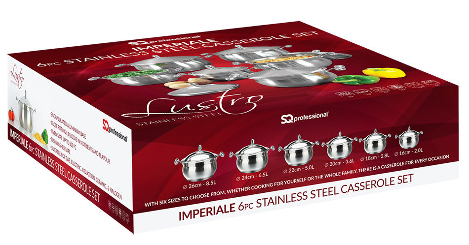 SQ Professional Lustro Stainless  Steel  Imperiale Casserole Set of 6 7991 (Big Parcel Rate)