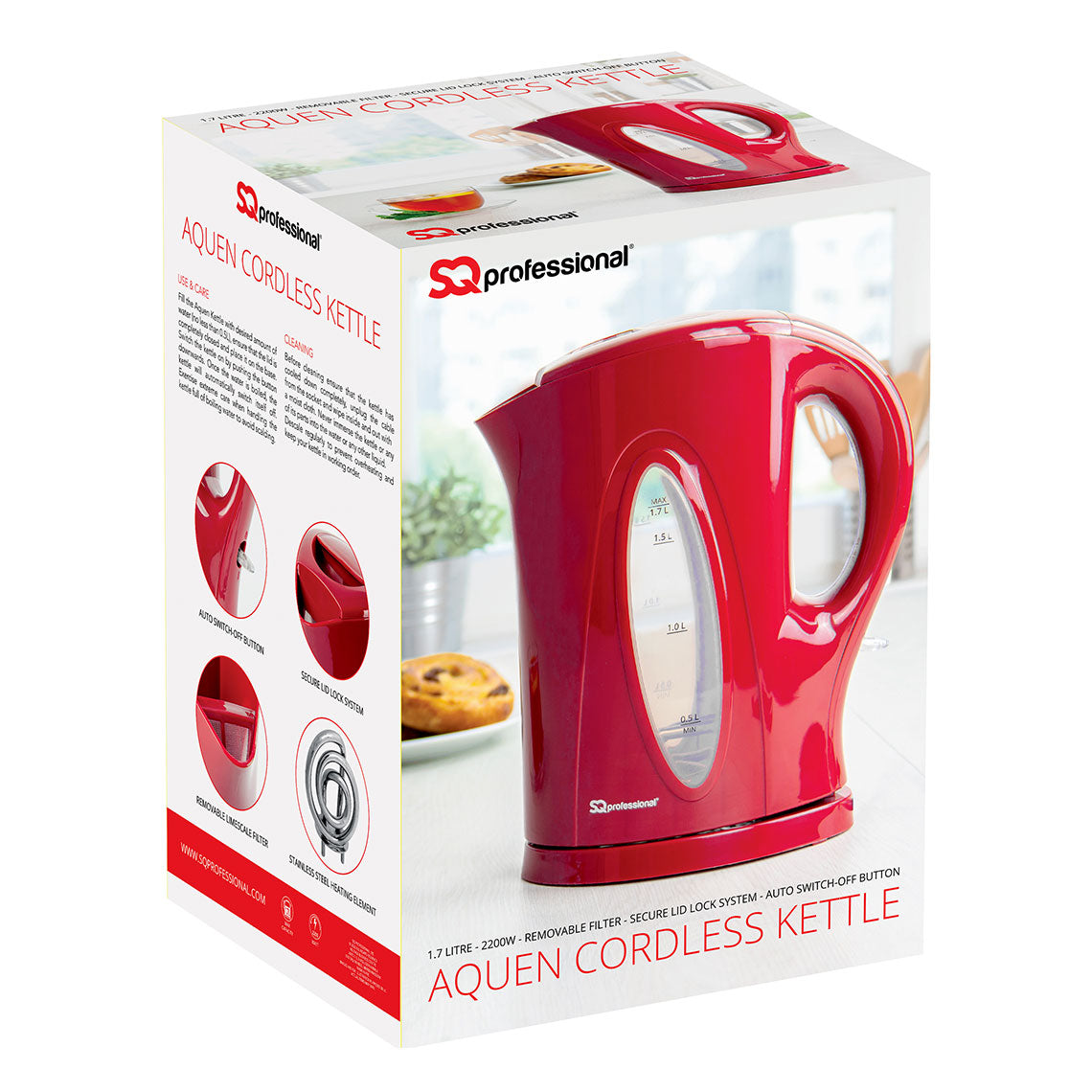 SQ Professional Aquen Fast Boil Cordless Kettle 1.7 Litre 2200W White 4720 (Parcel Rate)