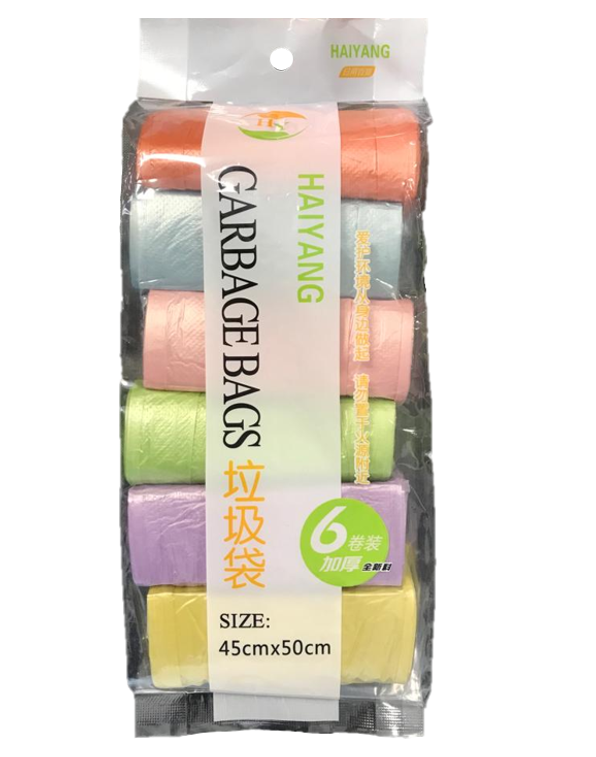 Plastic Kitchen Food Waste Garbage Bin Bags 6 Rolls 45 x 50 cm Assorted Colours 7223 (Parcel Rate)