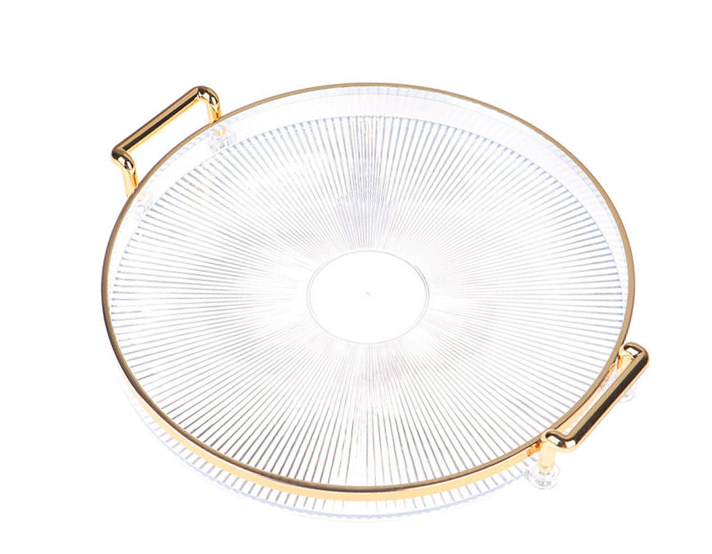 Round Transparent Plastic Serving Tray with Gold Rim and Handles 32 cm 7354 (Parcel Rate)