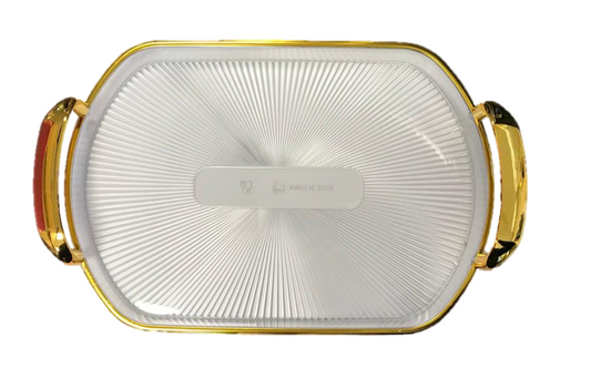 Oval Transparent Plastic Serving Tray with Gold Rim and Handles 22 x 32 cm 7356 (Parcel Rate)