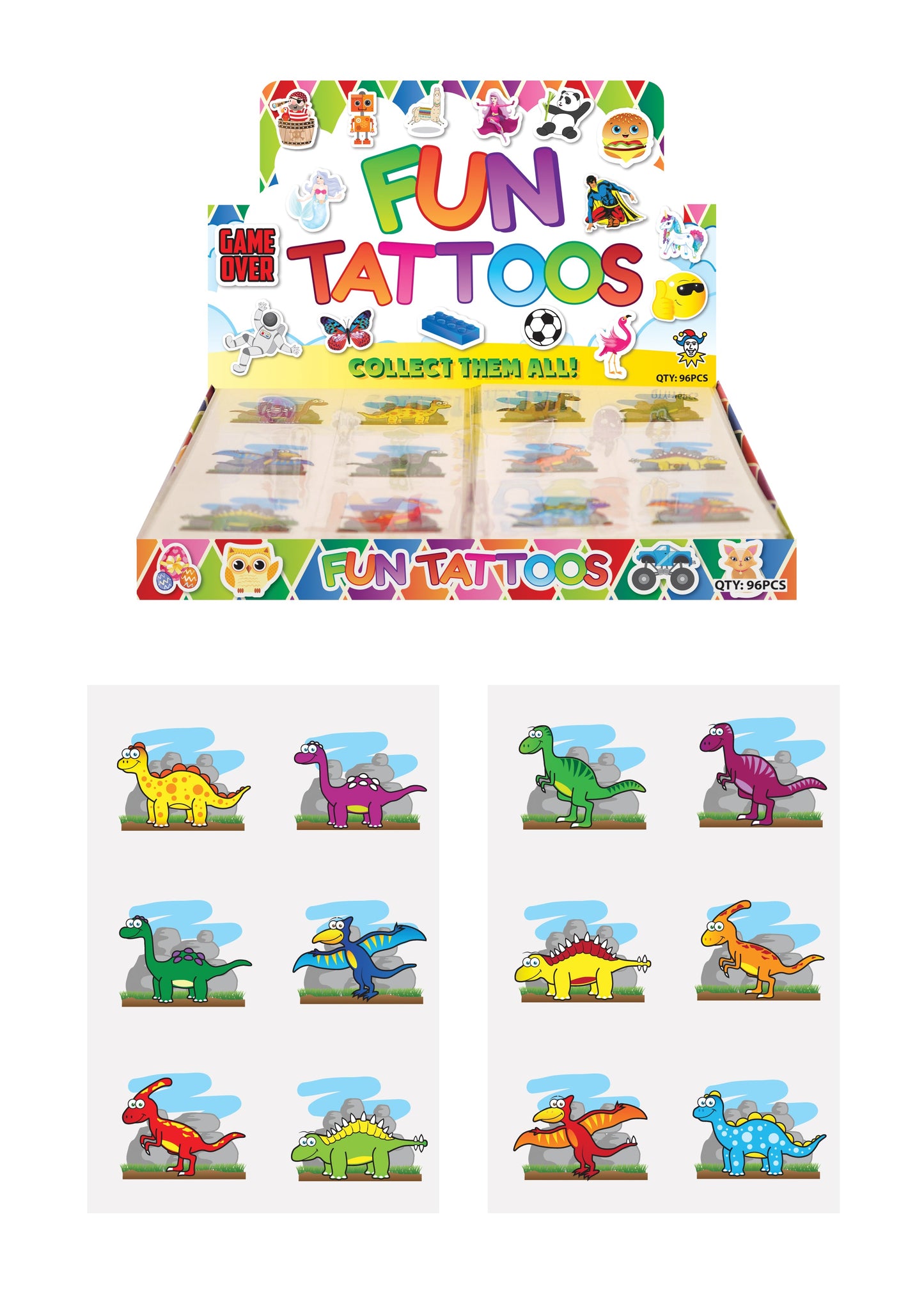 Mini Dinosaur Temporary Tattoo Sheets (4cm) Assorted Designs N51044 (Parcel Rate)