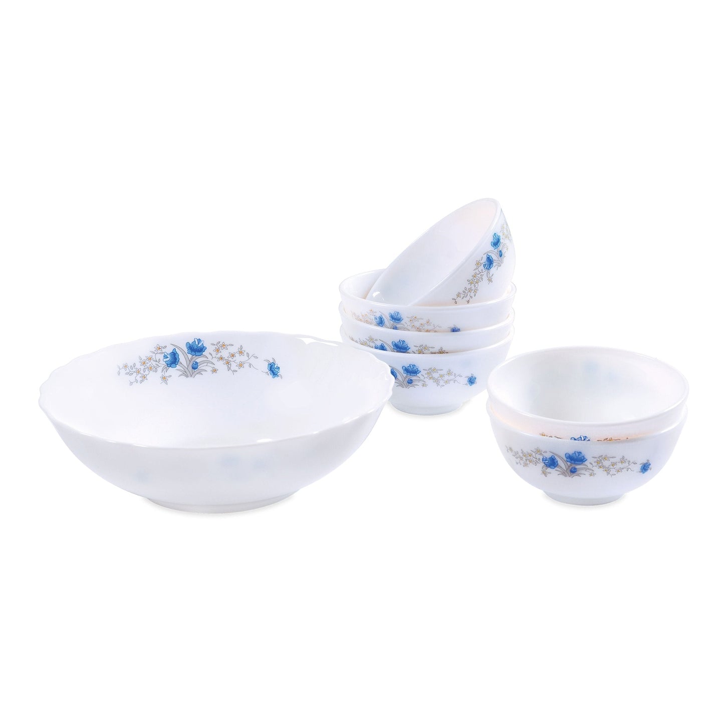 Aria Opal Glass Soup Set of 7 Blue Floral 7919 (Big Parcel Rate)