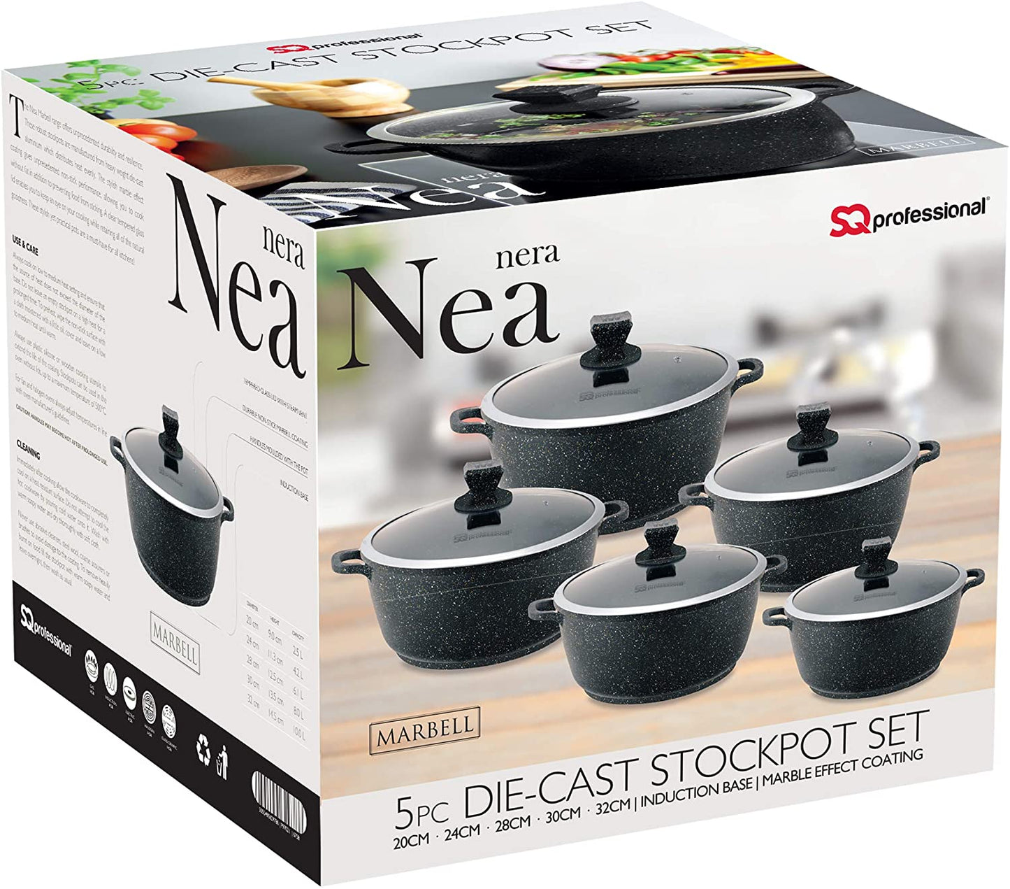 Nea Marbell Diecast Stockpot Set 5pc Nera 6758 (Big Parcel Rate)