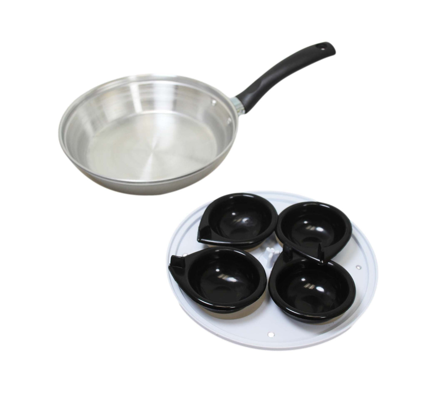 Non Stick Home Kitchen 4 Egg Poacher Pan 20cm With Long Safety Handle Egg Poacher 5.5cm 9101 (Parcel Rate)