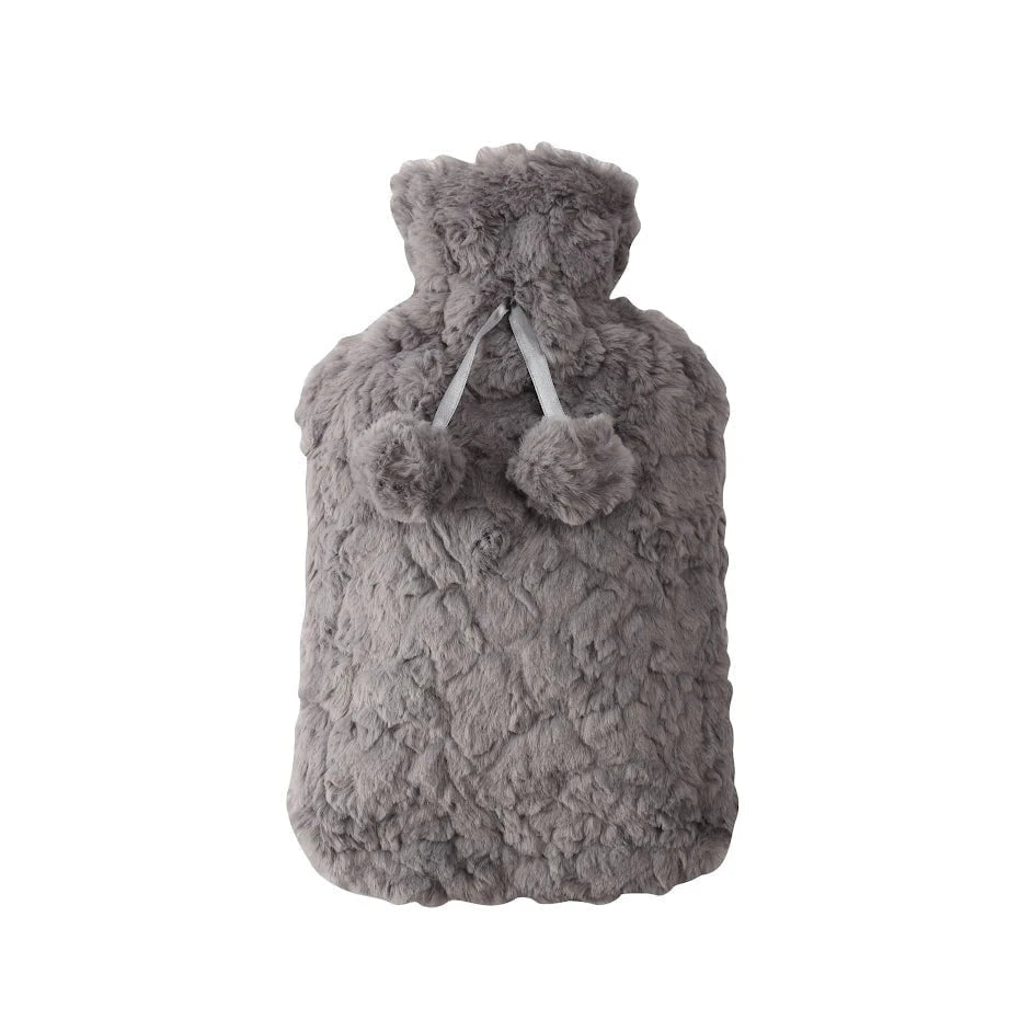 DGI Hot Water Bottle With Faux Fur Cover & Pom Poms 2 Litre 9242 A (Parcel Rate)