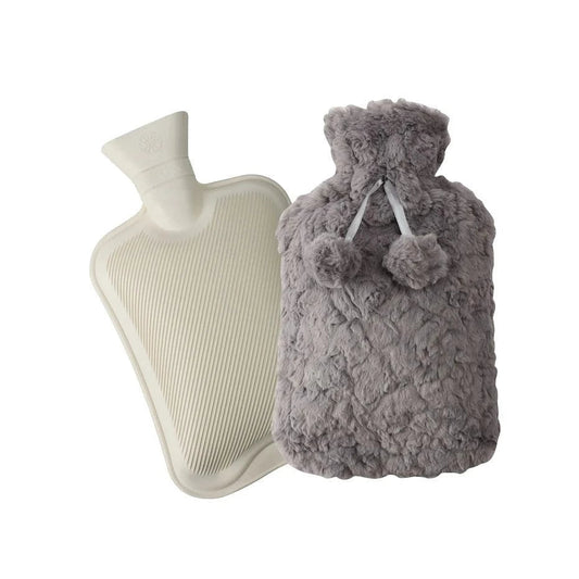 DGI Hot Water Bottle With Faux Fur Cover & Pom Poms 2 Litre 9242 A (Parcel Rate)