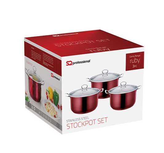 SQ Professional Gems Metallic Stockpot Set of 3 Ruby 9577 (Big Parcel Rate)