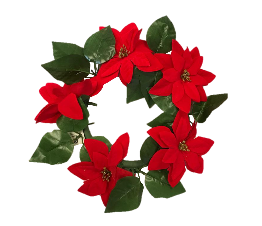 Plastic Christmas Festive Door Wreath with Red Poinsettia Flowers 20 cm 9984 (Parcel Rate)