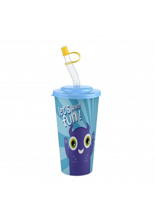 Plastic Juice Cup with Straw 650ml Assorted 'So Cute' Designs and Colours AP9128 (Parcel Rate)