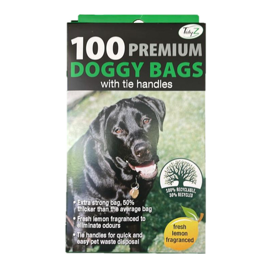 Premium Doggy Poop Bags with Tie Handles Fragrance Pack of 100 B0355 / B0355A (Parcel Rate)