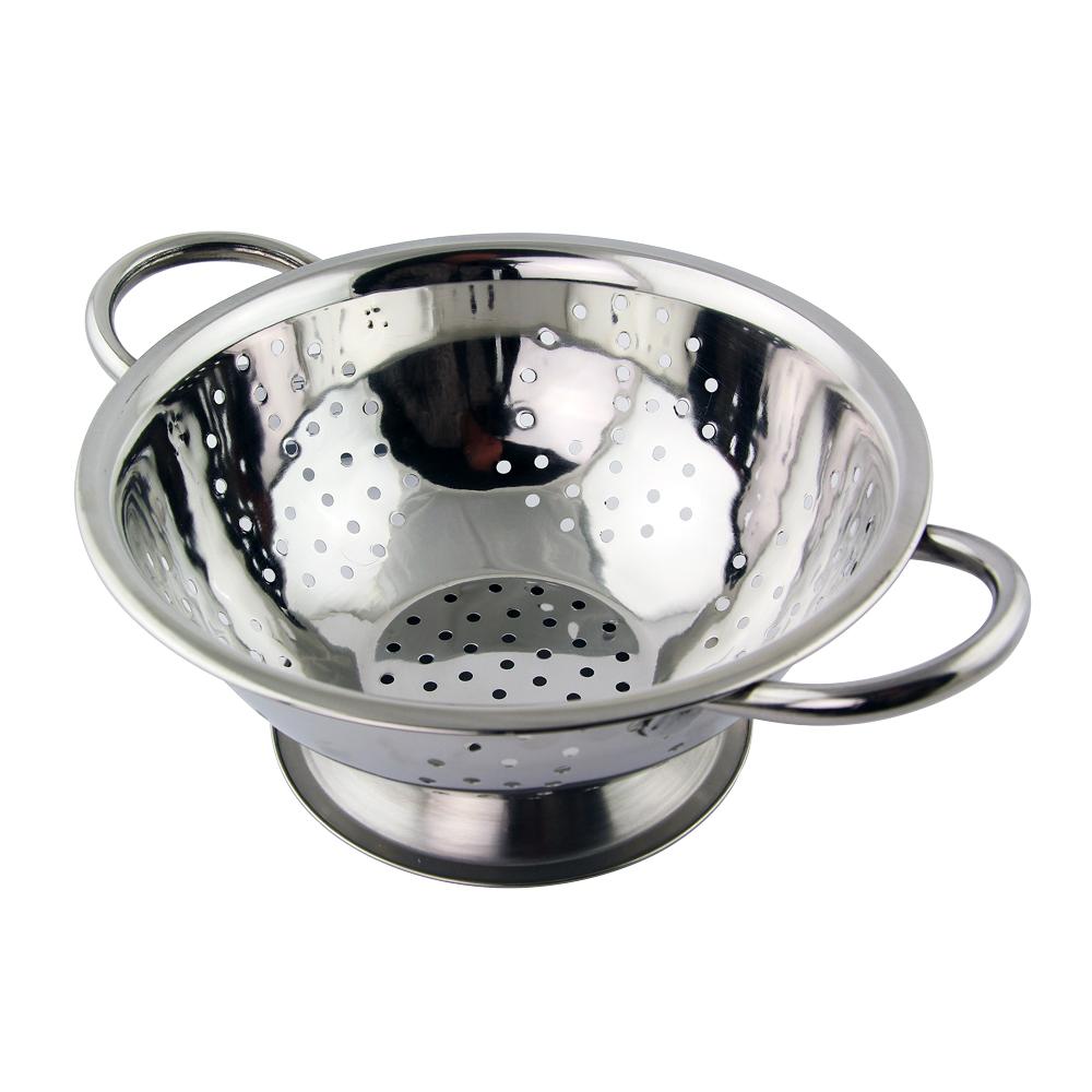 Stainless Steel Kitchen Colander Drainer Strainer With Handle Food Prep 24cm 3227 (Parcel Rate)