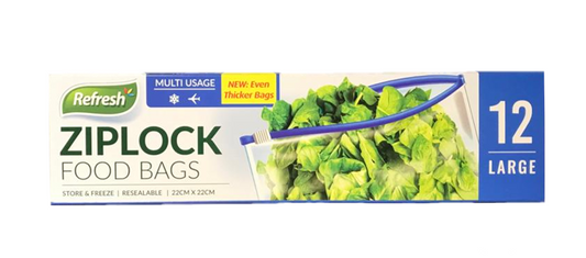 Large Ziplock Food Storage Bags 22 x 22 cm Pack of 12 FDZIP2 (Parcel Rate)