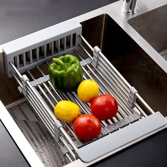 Retractable Drain Rack Plastic Folding Basket Kitchen Home 6662 (Parcel Rate)