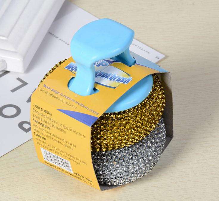 Kitchen Steel Scourers with Plastic Handle 2pcs 3.5 x 8 cm Assorted Colours 6974 (Parcel Rate)