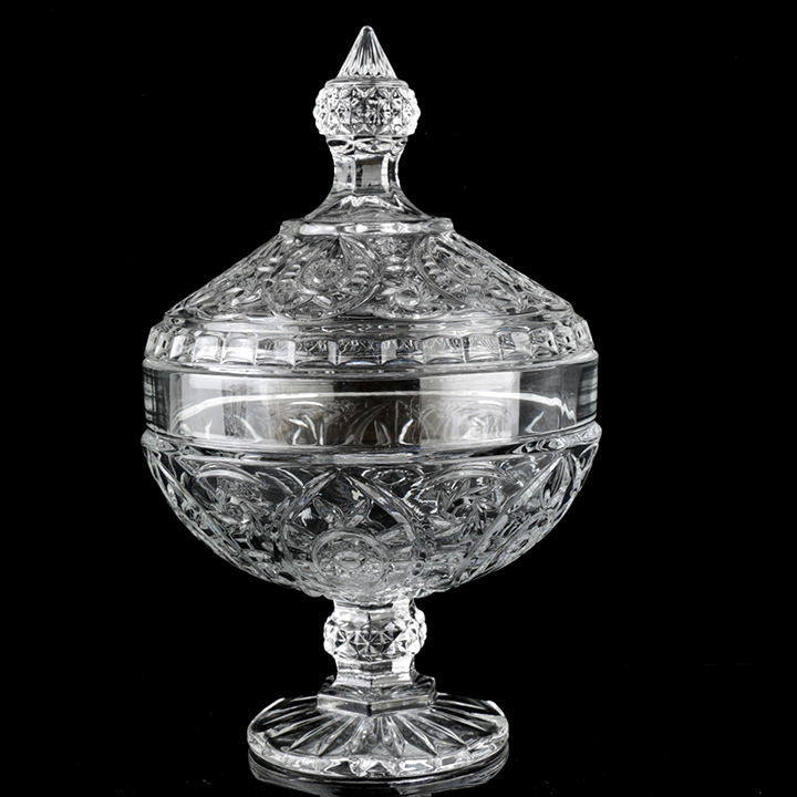 Crystal Glass Candy Footed Bowl with Lid 17 x 23 cm 8848 (Parcel Plus Rate)