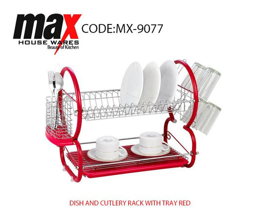 Dish Drainer Cutlery Rack with Drip Tray Red MX9077 (Parcel Rate)