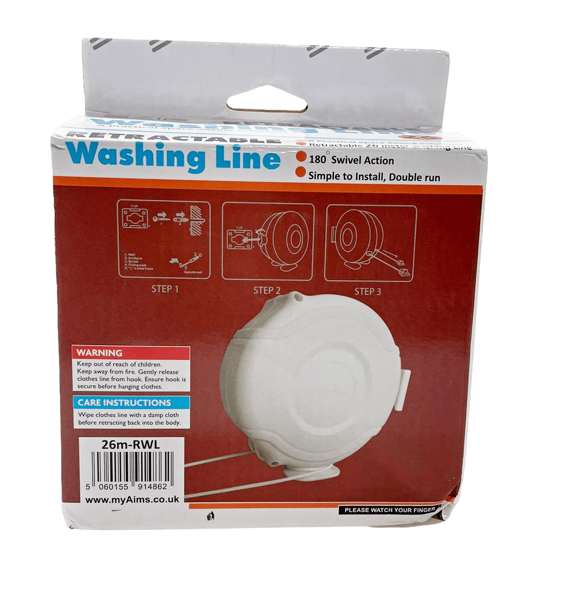 Outdoor Garden Retractable Washing Line 26 Metre 13.5 x 14 x 6cm 26MD1 / 14862 (Parcel Rate)