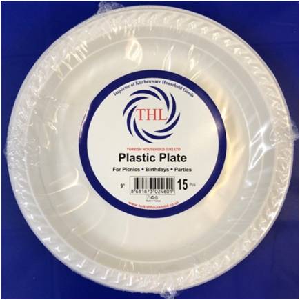 9" Reusable White Plastic Plate Pack of 12 THL2460 (Parcel Rate)