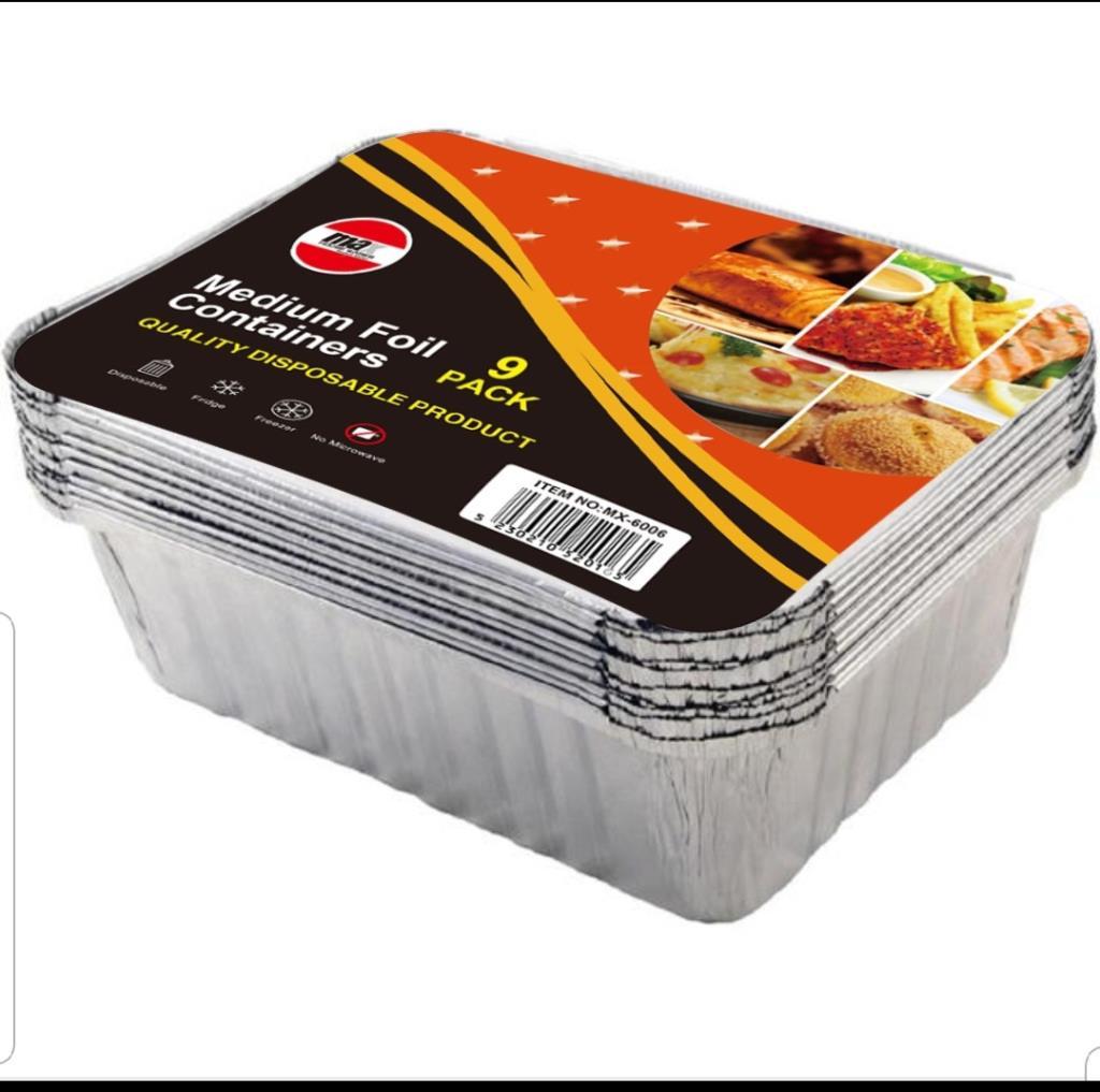 Disposable Aluminium Foil  Food Containers Medium Pack of 9 MX6006 A (Parcel Rate)