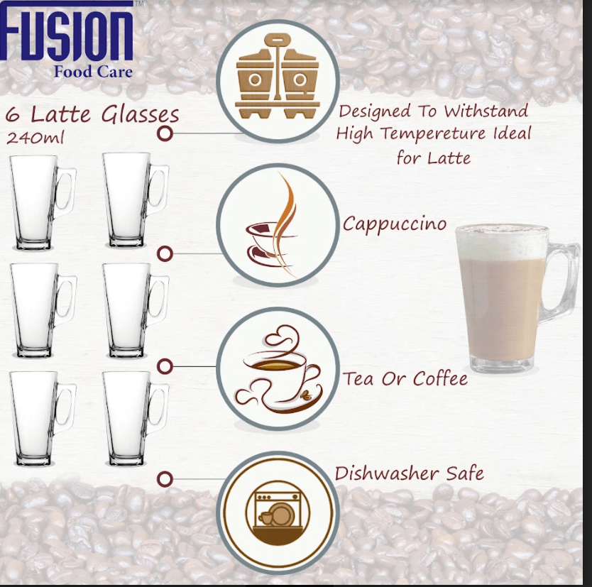 Latte Glasses 240ml Set of 6 4944 (Parcel Rate)