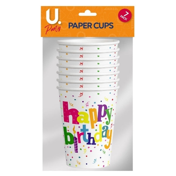 Happy Birthday Party Paper Drinking Cups Pack Of 7 P2704 (Parcel Rate)