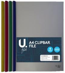 Plastic Clip Bar File Pack of 4 Assorted Colours P2751 (Parcel Rate)