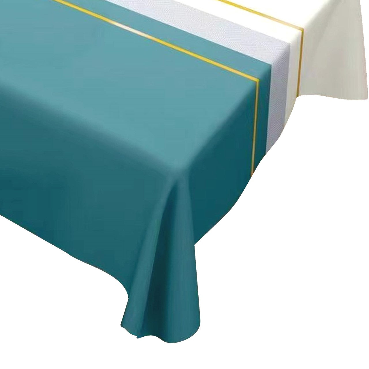 Durane Plastic Table Cover Roll White Turquoise Stripe Design 1.37x20m ST5315-1 10273 (Big parcel rate)