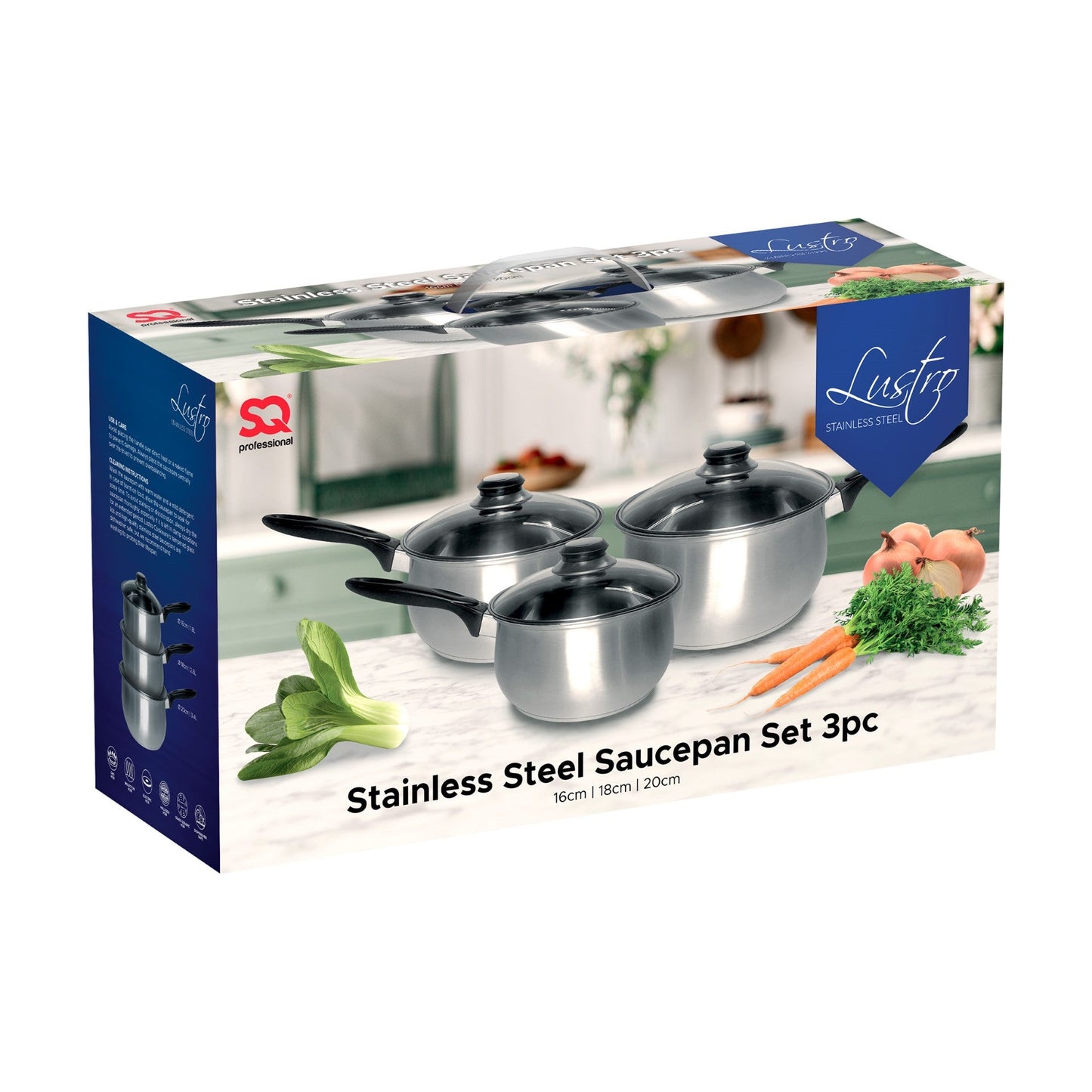 SQ Professional Lustro Stainless Steel Saucepan Set of 3 Black 10658 (Big Parcel Rate)