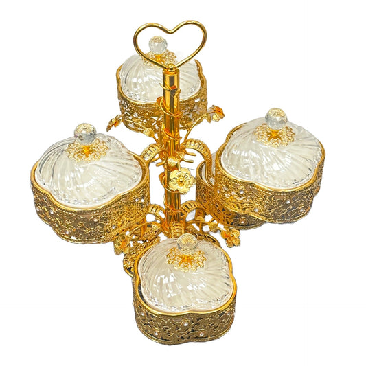 Durane Metal / Plastic Ornate Party Serving Tray Gold E0753-C 2 Tiers 46 x 46 x 44.5 cm 10674 (Big Parcel Rate)